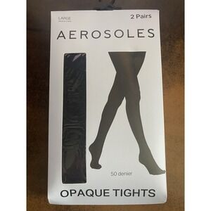 Aerosoles 2 Pair Opaque Tights Womens Size Large 50 Denier Black NIB